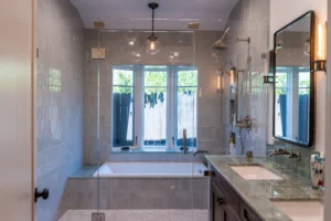 Modern Bathroom Remodel with Glass Shower- Ground Up Builders