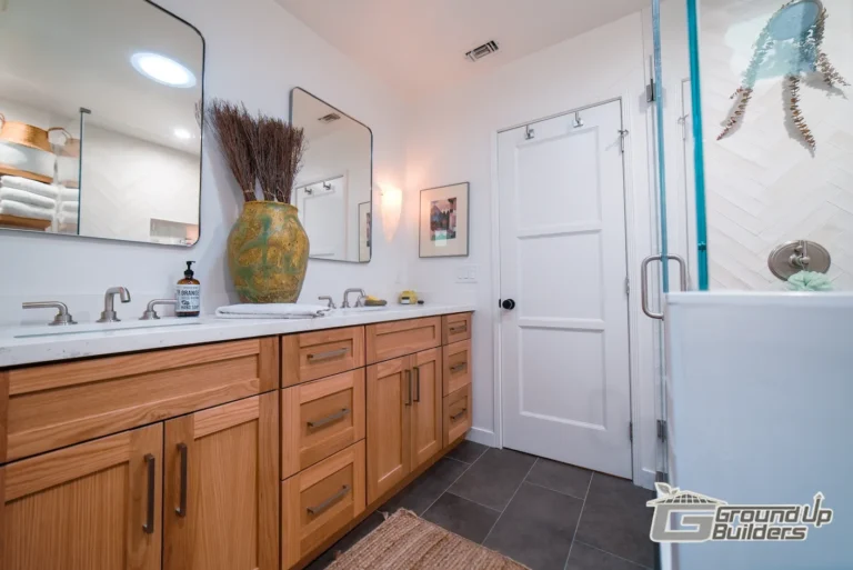 Modern Bathroom Design with Natural Elements- Ground Up Builders