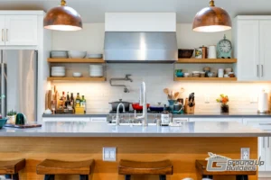 Modern Kitchen with Stainless Steel Appliances- Ground Up Builders