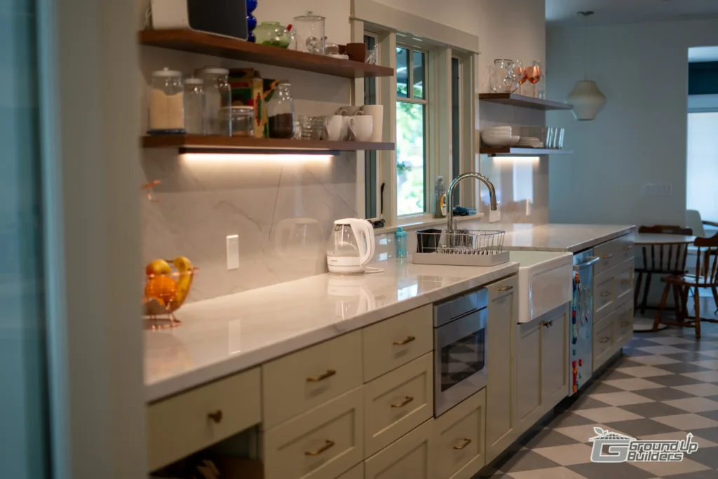 Kitchen Counter and Floating Shelves- Ground Up Builders