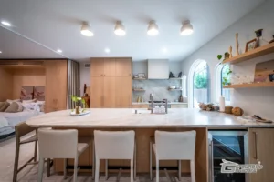 Modern ADU Kitchen Island and Living Area- Ground Up Builders