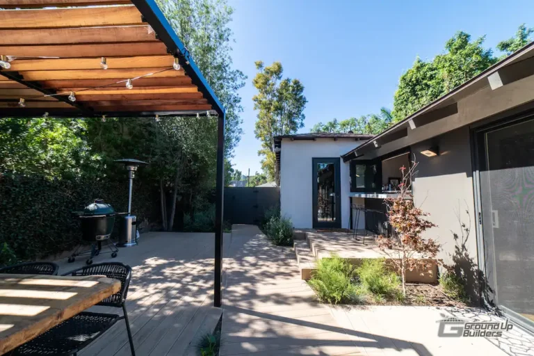 Backyard Patio with Pergola and Outdoor Kitchen | Ground Up Builders
