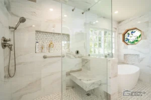 Luxury Bathroom with Walk-In Shower and Freestanding Tub | Ground Up Builders
