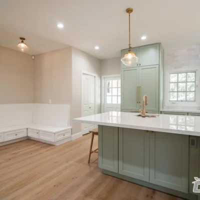 Full View of Kitchen with Island and Corner Bench | Ground Up Builders