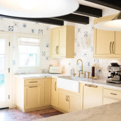 Modern kitchen with light wood cabinets