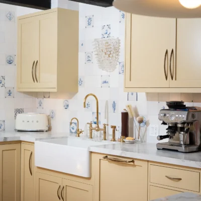 Modern kitchen with light wood cabinets