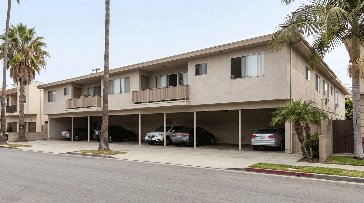 A two-story Los Angeles apartment building