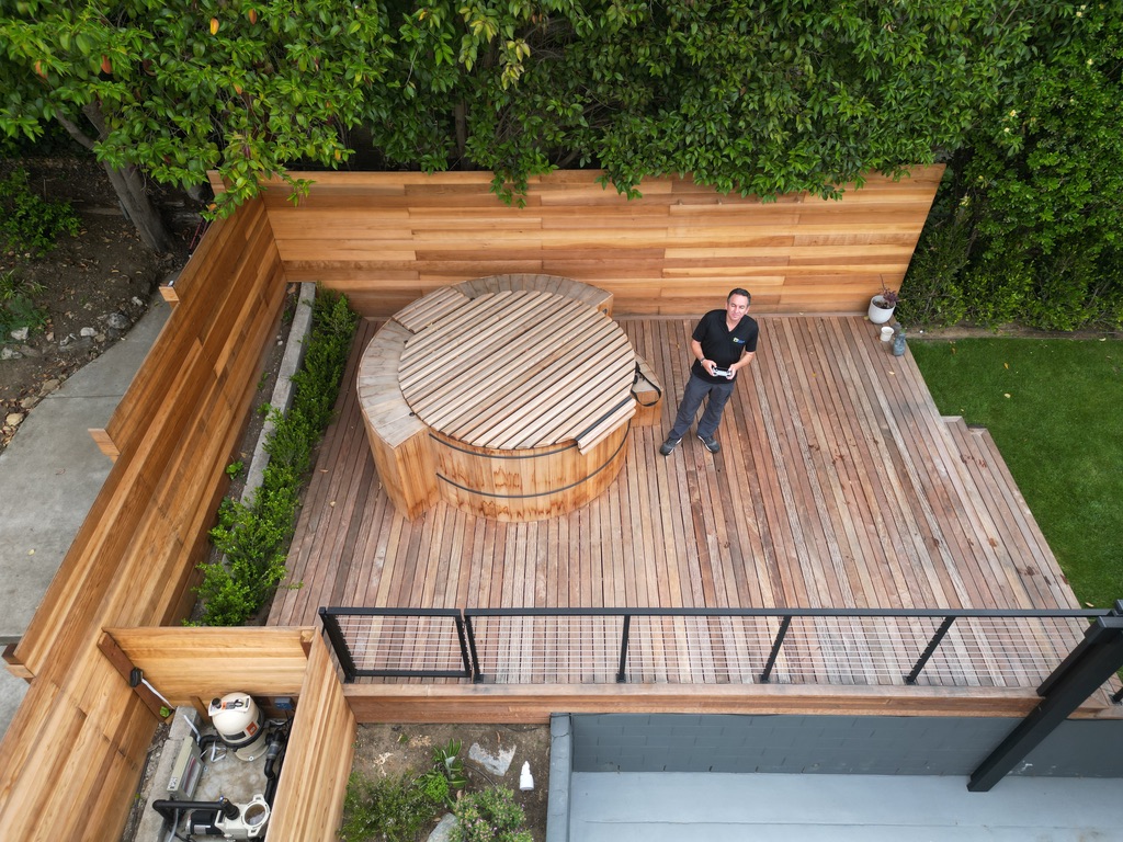 Outdoor deck after in an Ipe deck and spa project in Silver Lake, Los Angeles