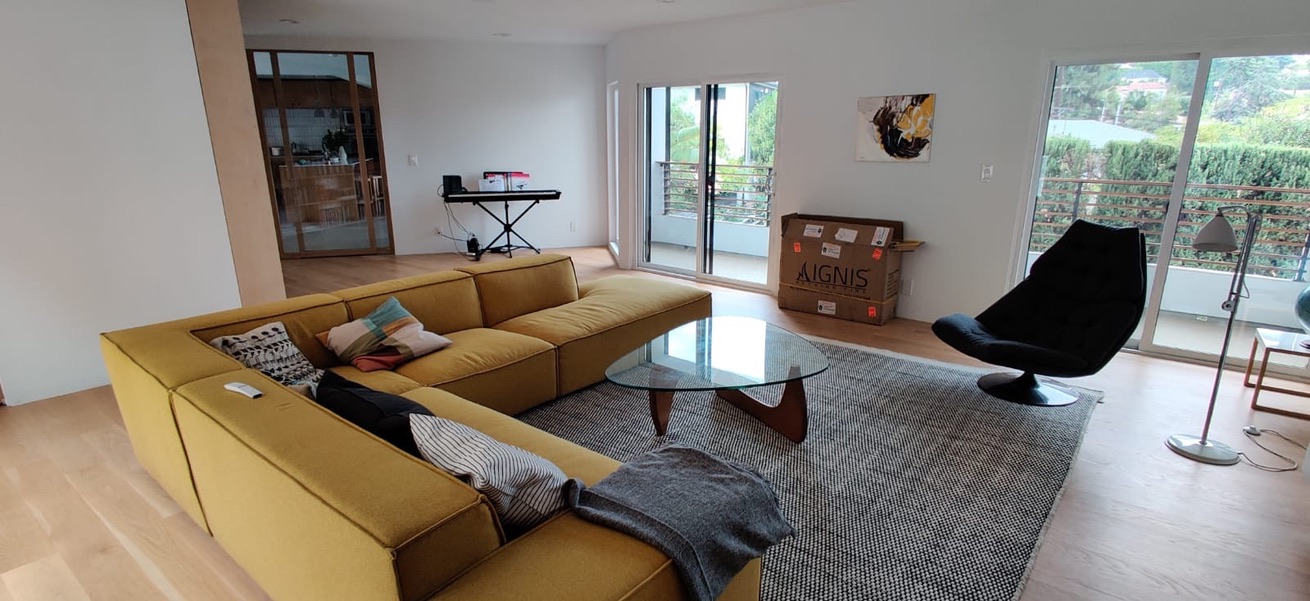 Living room after in a home remodeling project in Los Feliz, Los Angeles