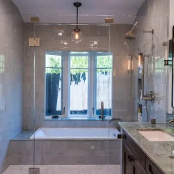 Modern Bathroom Remodel with Glass Shower- Ground Up Builders