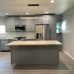 Modern Kitchen Remodel with Gray Cabinets- Ground Up Builders